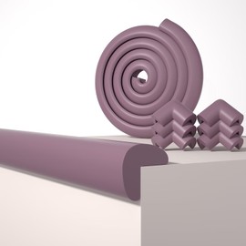 QYV Baby Proof Edge Corner Protector, 6.56FT 0.47''Th L-Shape Furniture Corner & Edge Safety Bumpers with 6 Corners, Pre-Taped, Soft NBR Rubber Foam Desk Edge Cushion Wall Corner Protector（Brown）