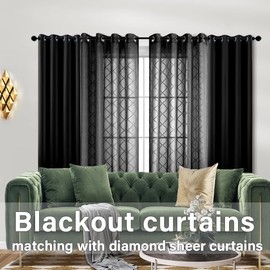 KOUFALL Black Curtains 84 Inches Long for Living Room Bedroom,Sheer Lace Aztec Pattern Boho Window Gothic Curtains Drapes 84 Inch Length 2 Panels Set with Grommet