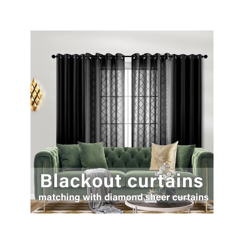 KOUFALL Black Curtains 84 Inches Long for Living Room Bedroom,Sheer