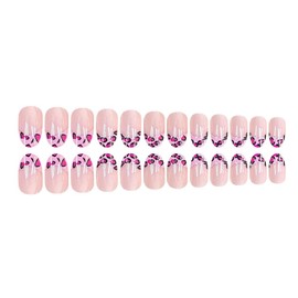 Pink Leopard Print French Tip Press on Nails Medium Almond Nails False Nails Artificial Coffin Nails Acrylic Stick on Nails Leopard Fake Nails Full Cover Glue on Nails for Women 24PCS