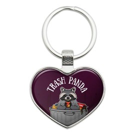 Raccoon Trash Panda in Garbage Keychain Heart Love Metal Key Chain Ring