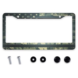 Smooffly American Flag with Camouflage License Plate Frame Metal License Plate Cover Front Plates Frames Car Tag Frame for Women Men US Vehicles Standard 12.2 x 6.3 Inch