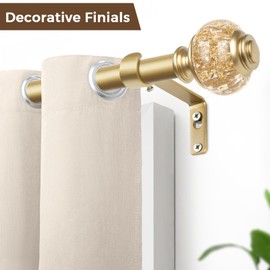 1 Inch Gold Curtain Rods for Windows 72 to 144 Inches (6 to 12 ft), USFOOK Telescoping Single Drapery Rod, Decorative Curtain Rod with Luxury Translucent Finials