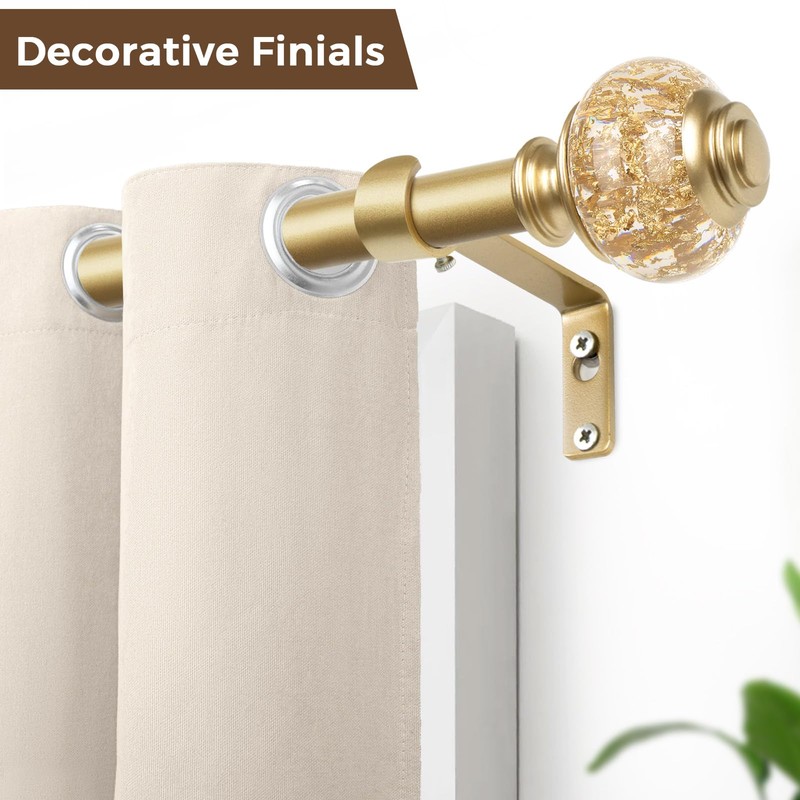 1 Inch Gold Curtain Rods for Windows 72 to 144
