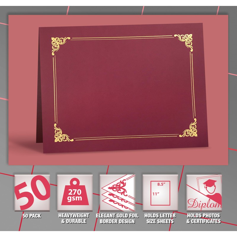 50 Pack Certificate Holders, Diploma Holders, Document Covers with Gold