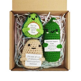 SZMDLX 3Pcs Emotional Support Pickle,Emotional Support Positive Crochet Potato Handmade Positive Crochet Avocado Cute Collecting Dolls Pocket Hug for Lovers Birthday Thanksgiving