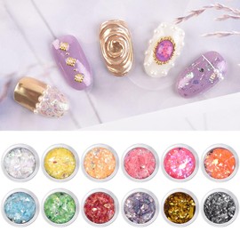 KADS Flake Nail Glitter Sequins Iridescent Ice Slag Nail Glitter Colourful Fluorescent Glass Paper Nail Sticker Holographic Nail Glitter for Make Up DIY Nail Decoration