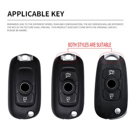 ontto Alloy Car Key fob Cover Fit for Opel Vauxhall Astra K Corsa E for Buick Verano Encore GX GL6 2018-2020 Flip Leather Key case keyring Key Shell holder keychain Accessories 3 buttons Black