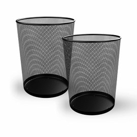 Homeshopa Circular Mesh Wastebasket Trash Can, Pack of 2 Lightweight & Sturdy Metal Waste Paper Bin, Garbage Rubbish Bin for Bathrooms, Kitchens, Home Offices, Living Room, Dorm Rooms, Black (Round)