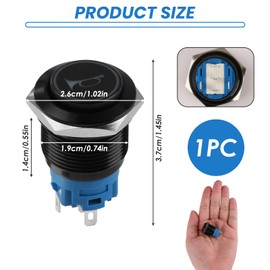 19mm Black Stainless Steel Momentary Push Button Switch - 12V Red LED SPDT 1NO1NC Horn Switch for Car Audio & Modifications (BKG19LB-R) with Pre-Wired Connections