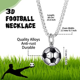 Pack of 2 Football Pendant Necklace Football Boys Necklace Boys Jewellery and Boys Purse Stainless Steel Chain Zip Children's Chain Boys Birthday Gift, Stainless steel and glue