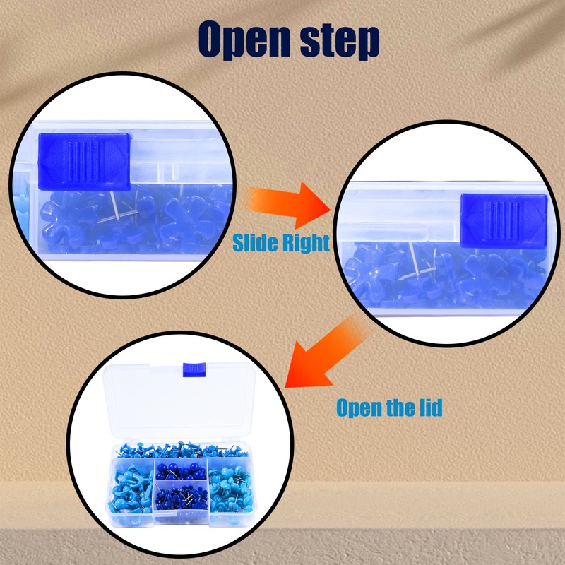 VAPKER 215Pcs Blue Push Pins Set,Hook Push Pins,Round Head Map