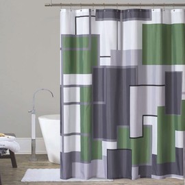 YOSTV Sage Green Modern Geometric Shower Curtain, Sage Green Black White Waterproof Shower Curtain Set for Bathroom Restroom with 12 Metal Hooks, 72 x 72 inch