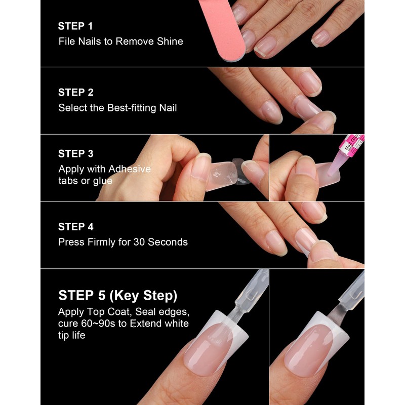 16 Sizes Mocha Black French Short Duck Nails Press on,
