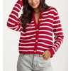 Oyamiki Women's Cropped Button Down Stripe Jumpers Red Cardigan Crew-Neck