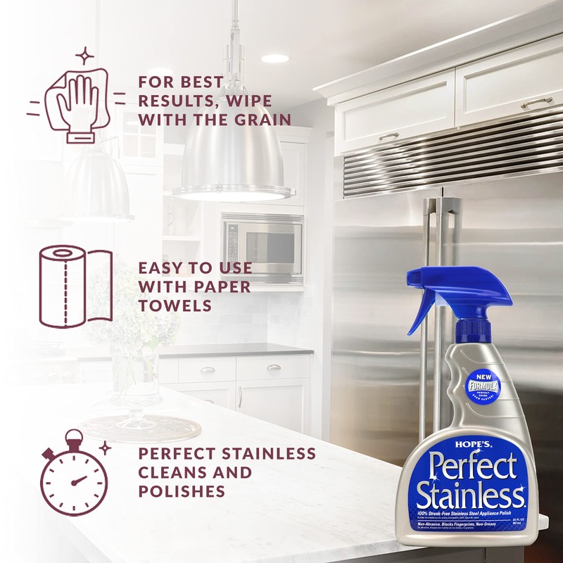 HOPE'S Perfect Stainless Steel Cleaner and Polish, 22-Ounce, Streak-Free Self-Polishing