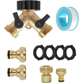 2 Way Y Valve Hose Splitter Brass Manifold Connector 3/4 Hose Fittings Garden Tap Adapter with Individual On/Off for Washing Machine Garage Pool