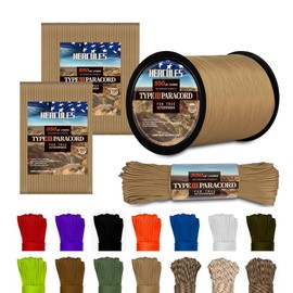 HERCULES Type III Paracord 550 Paracord Rope Parachute Cord, 50' Desert Tan for Camping Cord, Survival Rope