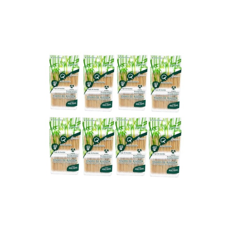 Hisopos de Algodón, 3,200 Piezas Aplicadores de Bambú 8 Pack
