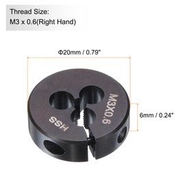 HARFINGTON Round Threading Die M3 x 0.6 Metric Thread 20mm OD Adjustable Right Hand High-Speed Steel (HSS) Round Die Screw Thread Cutting Die for Thread Repair