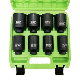 SUNHZMCKP 1/2" Drive Deep 6-Point Impact Socket Set, 8-Piece Standard SAE Spindle Axle Nut Impact Socket Set, Cr-Mo, 1-1/4-Inch to 1-3/4-Inch Size