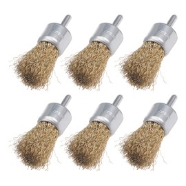 sourcing map 1-Inch Wire Wheel Brush Cup Copper Plated Crimped Steel with Shank 0.012-inch Wire Dia 6 Pcs