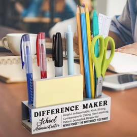 Vivopisew School Administrator Gifts, Difference Maker Stainless Steel Desk Organizer with Inspirational Words, Office Pencil Holder for Principal or Admin Team Desk Organizers Pencil Holders VP116