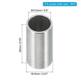 Unifizz M10 Stainless Steel Spacers, 2Pcs Round Metal Spacer Tubes 10.2mm ID x 12mm OD x 20mm Length Unthreaded Stainless Steel Standoff for M10 Screw Bolt Assemblies
