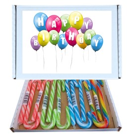 Birthday Sweet Box Gift Hamper | Assorted Candy Canes 12 Pack Gift Box 4 Flavors: Strawberry, Watermelon, Bubblegum & Rainbow Individually Wrapped |Happy Birthday Packaging,Gift for All Ages