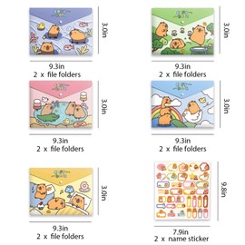 10 PCS Capybara Plastic Folders for Document, A4,Letter Size File Envelopes with Snap Closure, Decorative File Folders Cute File Folder with Name Tags Sticker Capybara Stickers for School Office