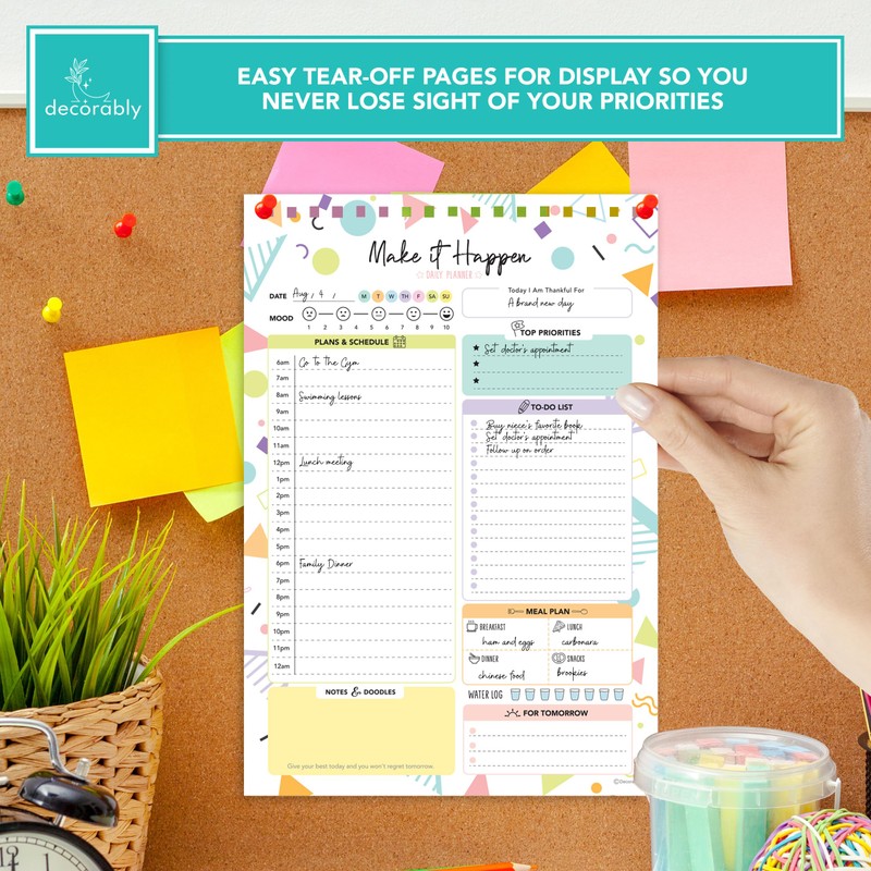 Decorably Daily Planner Pad Detailed - 52 Easy Sheets Daily
