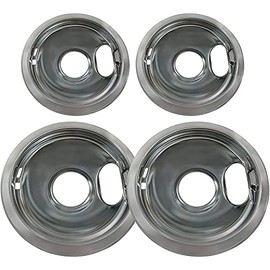 4 Pack Stainless Steel Reflector Bowls Universal Drip Pan Kits Gas Stove Burner Rings Replacement for Amana Crosley Frigidaire Maytag Whirlpool Two 6-Inch and Two 8-Inch