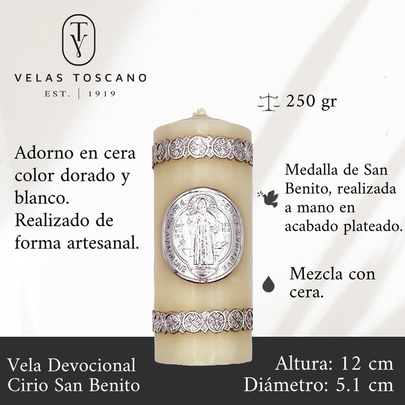 Velas Toscano - Cirio Devocional Elegante de San Benito Chico