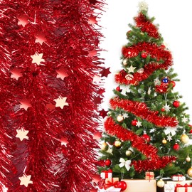 COLOFALLA 6 Pieces 2 Metre Christmas Tinsel Garland Red with Star Christmas Tree Christmas Garland Glitter Decoration for Christmas Party Christmas Tree Celebrations Wedding Carnival (Red)