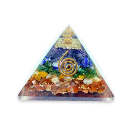 Spiritual Elementz Reiki Charged Chakra Healing 7 Chakra Orgone Pyramid (3' Inch) With Clear Crystal Gemstone Copper Metal (Seven Layers of Aura)