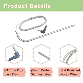 Meat Probe for Nexgrill Oakford Wood Pellet Grill,for Pit Boss, Louisiana Grill,Asmoker,Cuisinart,Z Grills Wood Pellet Smoker Meat Probes,2-Pack