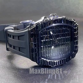 MaxBling81 Men Hip Hop Watch Iced Bling Black Baguette Stone Silicone Band Luxury Fashion