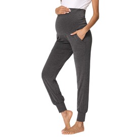 fitglam Women's Maternity Pants Over Belly Lounge Pajamas Clothes Pregnancy Must Haves Joggers with Pockets Dark Heather Grey