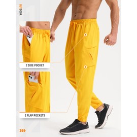 baleaf Men’s Hiking Pants Lightweight Joggers with Pockets Quick Dry Cargo Pants Water Resistant Breathable Jogger Travel Work Pant Yellow M