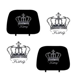 ALLBrand Universal Fit Car Truck King Crown Crystal Diamond Bling Rhinestone Studded Seat Headrest Covers - Pair (King Crown-Black)