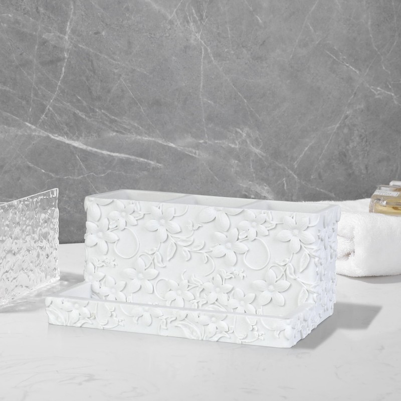 WHITE FLORAL BATHROOM TRAY for COUNTERTOP organizer for bathroom