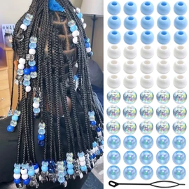 NAISKA 60Pcs White Blue Hair Barrettes Acrylic Hair Beads for Kids Girls Cute Clips for Hair Plastic Hair Clips Toddler Dreadlock Beads Hair Jewelry for Women Braid Accessories