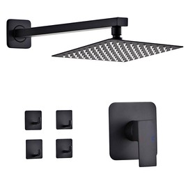 LCEVCGK Shower Faucet Set Matte Black Bathroom Rainfall Shower System Wall Mount with 8 Inch Square Shower Head, Single Function Shower Trim Kit