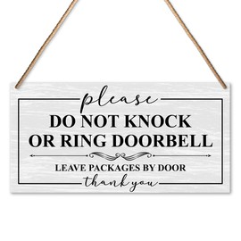 Do Not Ring Doorbell Sign for Front Door Decor, Do Not Knock or Ring Doorbell Sign, No Knocking Door Sign, No Soliciting Sign for House Door, Leave Packages by Door