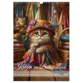 Boho-look cats - A year full of variety and charm with cute velvet paws, US-Version (Wall Calendar 2026 DIN A3 Portrait), CALVENDO 12 Month Wall Calendar