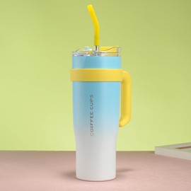 Vaso Térmico 40 oz,Simple Modern Vaso Térmico con Asa y Pajita,Botella de Agua Acero Inoxidable Aislado,Vaso de Viaje para Café Helado (Azul)