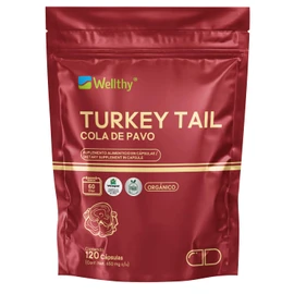 Wellthy Turkey Tail 120 Cápsulas. Hongo Cola de Pavo 1300mg, Orgánico, VCaps Cápsulas Veganas, 60 Días de Porciones, Bottle Free.