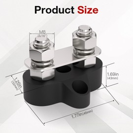 APIELE Bus Bar M8 5/16" Dual Stud Terminal Block, 48V Battery Power Distribution Block for Marine, Automotive, RV, Solar Battery (Pair, Red & Black)