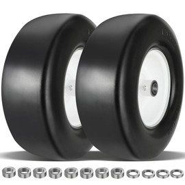 2 Pcs Upgrade 13x5.00-6 Flat Free Lawn Mower Tire and Wheel with 3/4" Chrome Steel Bearings, Zero Turn Mower Front Solid Tire Assembly for Commercial Grade Lawn, Garden Turf, 4.2"-5.2" Centered Hub