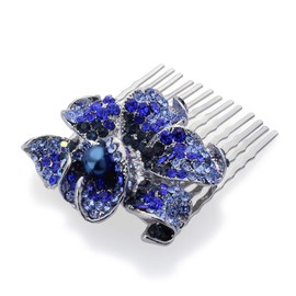 Medium Decorative Hair Comb Rhinestone Crystal Rose Simulated Pearl Bridal Hair Comb, Blue